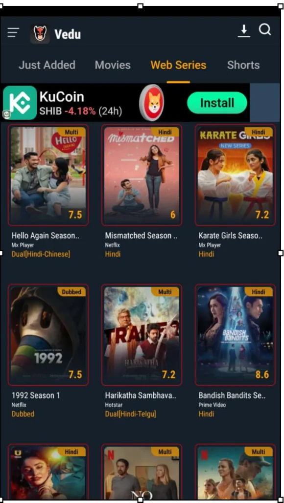 Vedu app home screen screenshots