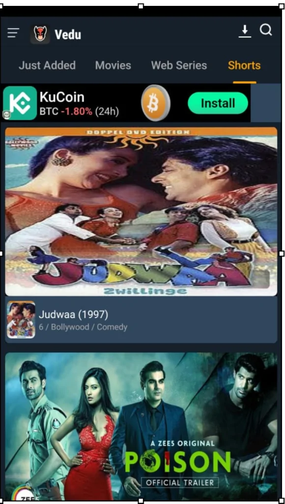 Vedu app home screen screenshots